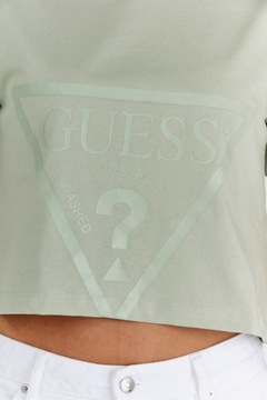 GUESS - Krótki zielony T-shirt damski z logo M