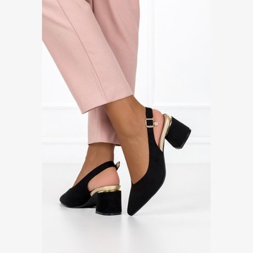 ТУФЛИ ЖЕНСКИЕ НА БЛОЧНОМ КАБЛУКЕ С ОТКРЫТЫМ КАБЛУКОМ, КОЖАНОЙ СТЕКЛЕТКОЙ, ДЕКОРАЦИЕЙ 37