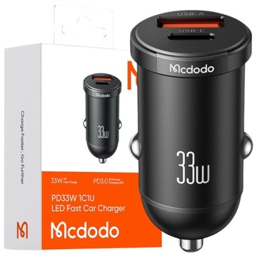 MCDODO МОЩНОЕ БЫСТРОЕ АВТОМОБИЛЬНОЕ ЗАРЯДНОЕ УСТРОЙСТВО ДЛЯ ТЕЛЕФОНА 2X USB USB-C 33 Вт LED