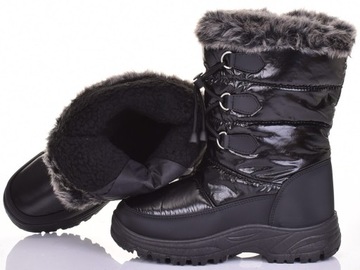 DAMSKIE ŚNIEGOWCE Z FUTERKIEM MOCNO OCIEPLONE NA PLATFORMIE SOLIDNE CZARNE