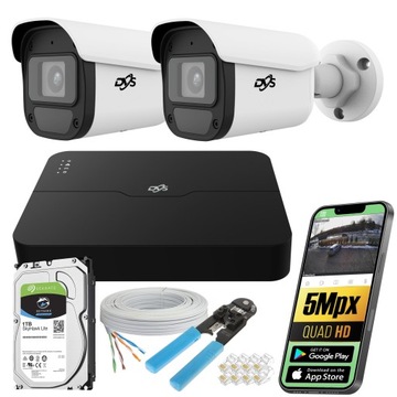 ZESTAW DO MONITORINGU DOMU 5Mpx IP POE 2 KAMERY ZEWNĘTRZNE DVS DETEKCJA 1TB