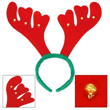 OPASKA ŚWIĄTECZNA ROGI RENIFERA Z DZWONECZKAMI MIKOŁAJKI ŚWIĘTA NA GŁOWĘ