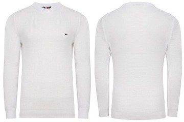 SWETER MĘSKI KLASYCZNY GŁADKI CASUAL CIENKI BAWEŁNA PROSTY BIAŁY: XL