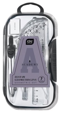 Геометрический набор в коробке, футляр, 7 элементов, циркуль, линейка, АКАДЕМИЯ.