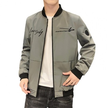 Men's Bomber Zipper Jacket Solid Color Stand Colla