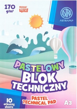 BLOK techniczny A3 ASTRA 170/10 KOLOROWY pastelowy