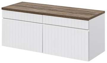 BIAŁA Szafka pod Umywalkę 120 cm z BLATEM Dąb FREZOWANY FRONT Szuflady