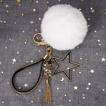Pompom Ball Keychain Fluffy 5 Gwiazdkowy Wisiorek Do Kluczy