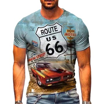Koszulka męska T-shirt wzór 3D Route 66 klasyk M23