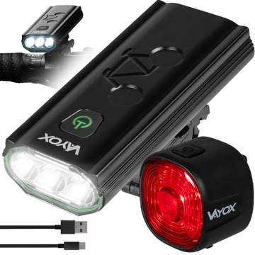 LAMPKA ROWEROWA PRZEDNIA 3xLED + OŚWIETLENIE ROWEROWE TYLNE USB-C PRO VAYOX