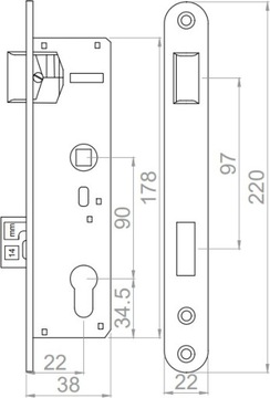 ЗАМОК ВРЕЗНЫЙ, ЗАЩЕЛКА, 90/22 мм