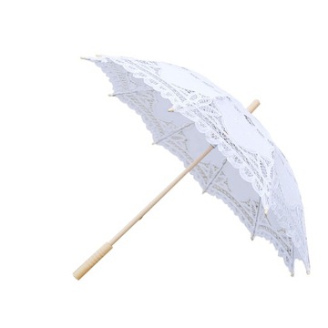 Biały koronkowy parasol ślubny w stylu vintage 78cm