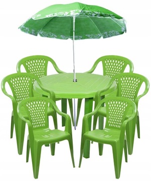 MOCNY OGRODOWY ZESTAW 6+1 KRZESEŁ STÓŁ + PARASOL