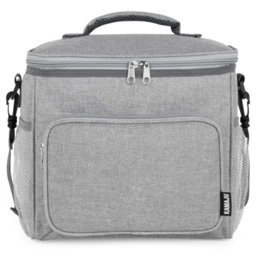 SOLIDNA TORBA TERMICZNA NA LUNCH PIKNIK 2 KOMORY + KIESZENIE PASEK SZARA
