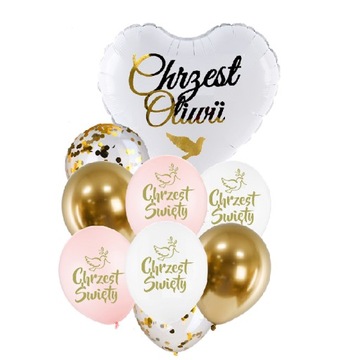 Balony na CHRZCINY zestaw dekoracji CHRZEST + IMIĘ