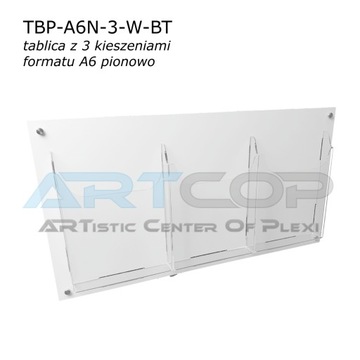 Kieszeń na ścianę, Ulotki A6 x3, ORGANIZER z plexi tablica z kieszeniami