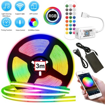 TAŚMA LED RGB COB ZESTAW 3M + STEROWNIK SMART Android iOS + ZASILACZ