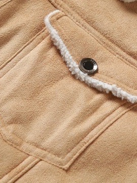 Męska kurtka ze sztucznej skóry, polarowa termiczna zapinana na guziki
