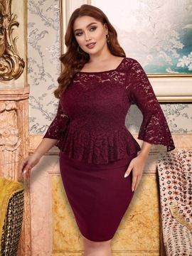 SHEIN BORDOWA ELEGANCKA SUKIENKA Z GÓRĄ KORONKOWĄ PLUS SIZE R.4XL U127024