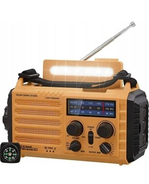 RADIO FM BEZPRZEWODOWE KORBOWE Z LATARKĄ SOLAR POWERBANK CR1009 PRO