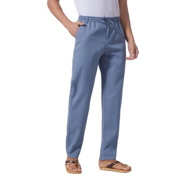 Męskie Spodnie z Bawełny i Lnu Komfortowy Elastyczny Pas Idealne Na Lato