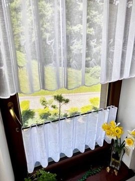 Firanka Kuchnia Biała Zazdrostka Haft Kot Panel wysokość 40 cm