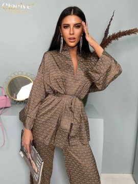 Clacive Casual Print Home Suits Female Fashion Loo
