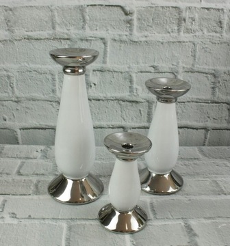 Керамический подсвечник белый серебро MOON H32