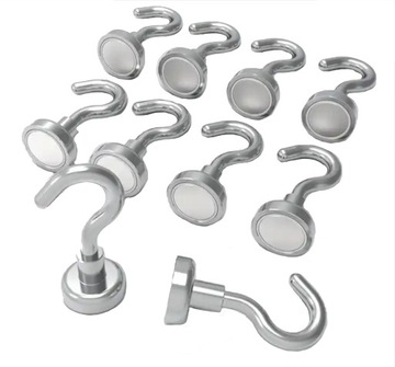 UCHWYT MAGNETYCZNY MOCNY MAGNES NEODYMOWY Z HACZYKIEM Ø10 mm 1kg - 10 SZTUK