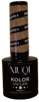 NIUQI Lakier hybrydowy 5ml UV/LED brokat złoto 5