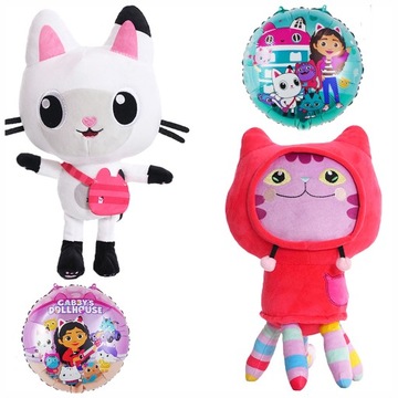 KICIUŚ PANDUŚ +DJ KOCIMIĘTKA 2 SZT MASKOTKI KOCI DOMEK GABI PLUSZAKI +BALON