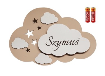 Lampka chmurka imieniem dziecka nocna KOLORY LED CHMURKA Gwiazdki baterie