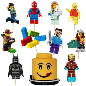 TOPPERY TOPPER DEKOR TORT MUFFINKI OZDOBA URODZINY POSTACIE KLOCKI 10szt