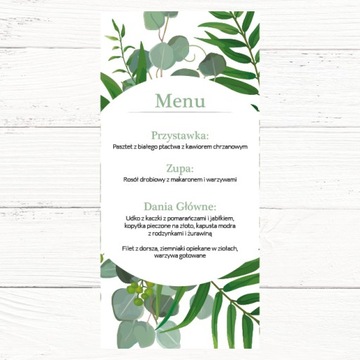 Menu Weselne styl Floral projekt nr 01, format DL, 50 szt. ślub, wesele