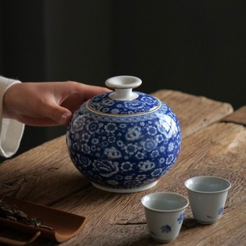 Керамическая банка для чая емкостью 1000 мл, синий и белый фарфор с крышкой, универсальный подарок