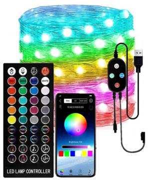 Lampki drucik 10m multikolor aplikacja muzyka IP65