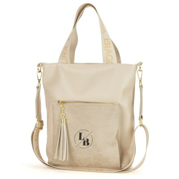 TOREBKA DAMSKA SHOPPER LISTONOSZKA A4 LAURA BIAGGI TORBA NA RAMIĘ Z PASKIEM