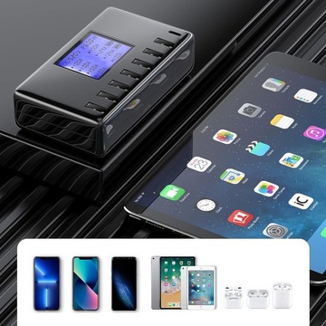 Зарядная станция мощностью 60 Вт, 8 портов USB, зарядное устройство USB C, 12 А, с ЖК-дисплеем