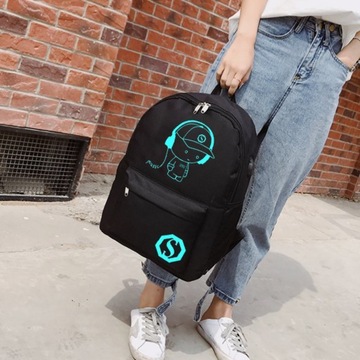 PLECAK SZKOLNY ŚWIECĄCY MŁODZIEŻOWY A4 WOREK PIÓRNIK LISTONOSZKA set4W USB