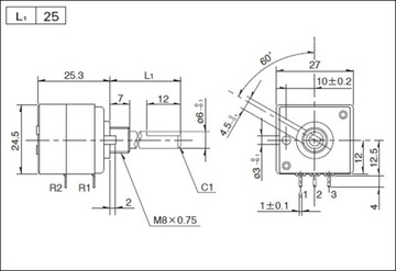 ПОТЕНЦИОМЕТР ALPS RK271 STEREO LOG 500KAX2