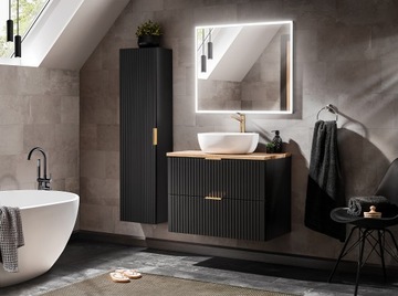 Шкаф для ванной 80 см ADEL BLACK 82-80 со столешницей WOTAN и умывальником SMILE