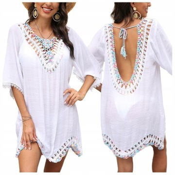 PAREO sukienka plażowa BOHO tunika kolorowy HAFT