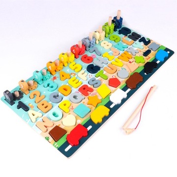 MONTESSORI TRENING MÓZGU PUZZLE RYBKI CYFRY LITERY