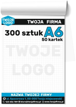 NOTESY z nadrukiem A6 BLOCZKI reklamowe 50-kartkowe NADRUK Logo 300 sztuk
