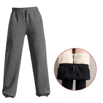 Spodnie dresowe z pluszową podszewką i kieszeniami Spodnie typu jogger Home Dress Grube C-szare