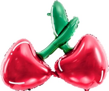 BALON FOLIOWY WIŚNIE WISIENKI OWOCE CZERWONY ZIELONY URODZINY NA HEL 88 CM
