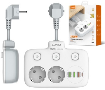 Удлинитель LDNIO 2 розетки переменного тока 3xUSB 1xUSB-C