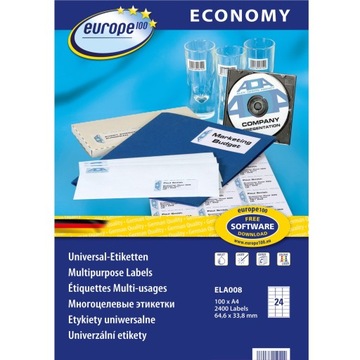 Etykiety ECONOMY A4 białe 64,6x33,8mm ELA008 AVERY