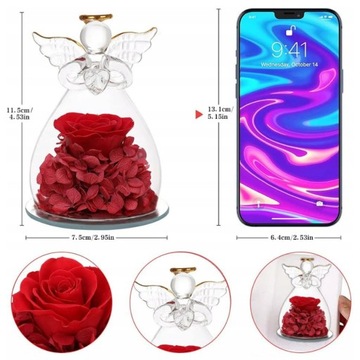 ВЕЧНАЯ РОЗА В СТЕКЛЕ СО СВЕТОДИОДНОЙ ПОДСВЕТКОЙ ФИГУРКА АНГЕЛА ПОДАРОК ​​НА ДЕНЬ МАТЕРИ