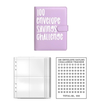 100 kopert Challenge Binder Budżet Notatnik Organizator pieniędzy Easy Violet